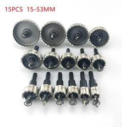 15 Pcs 15-53mm HSS Hole Saw Set High Speed Steel Drill Bit Drilling Crown for Metal Alloy Stainless Steel Wood Cutting Tool