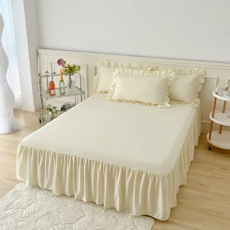 Solid Color Bed Skirt Lace Ruffled Bed Skirt 1pcs Cover Bedroom Beds Cover Bed Skirt Non-slip Mattress Cover Bedsheet Bedspread