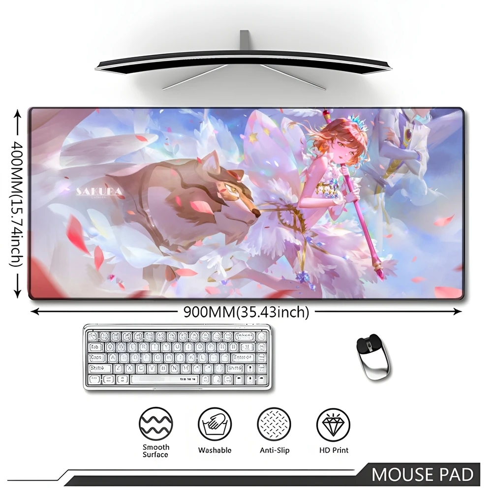 Cardcaptor Sakura Magic Mouse Pad, Tapete Gamer Gamer Grande, Borda de Bloqueio do Computador MousePad, 60x30cm, 90x40cm, C-Cardcaptor