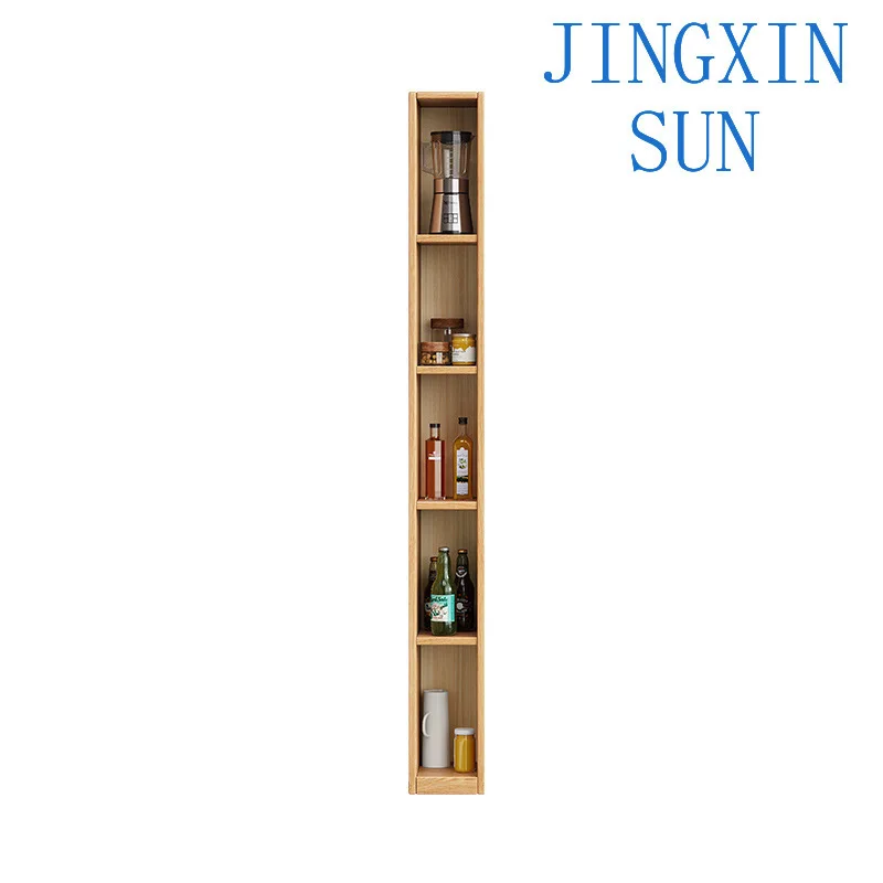 Nordic solid wood bookcase household floor ultra-narrow bookshelf log wind red oak lattice crevice cabinet storage locker