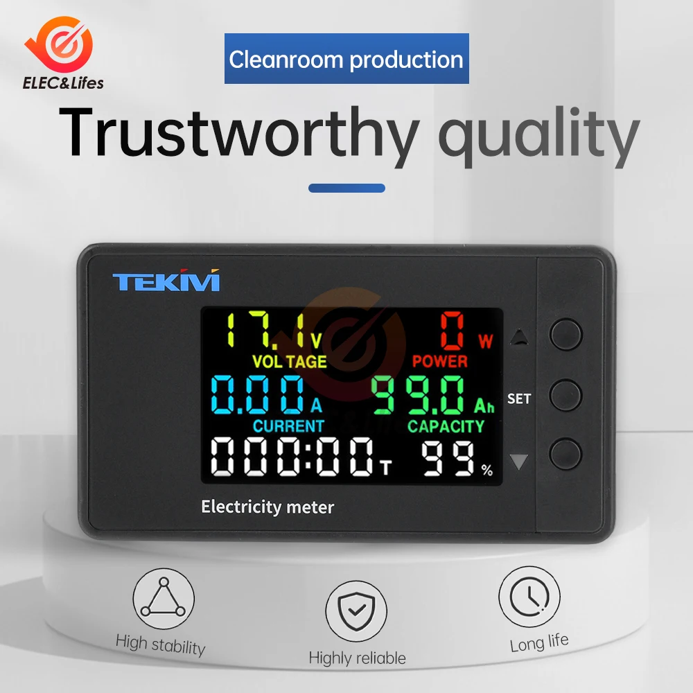 

6 in 1 Voltage Current Tester Electric Ammeter Power Meter Charge DC 7.5-100V Digital Multimeter Voltmeter Wattmeter Indicator