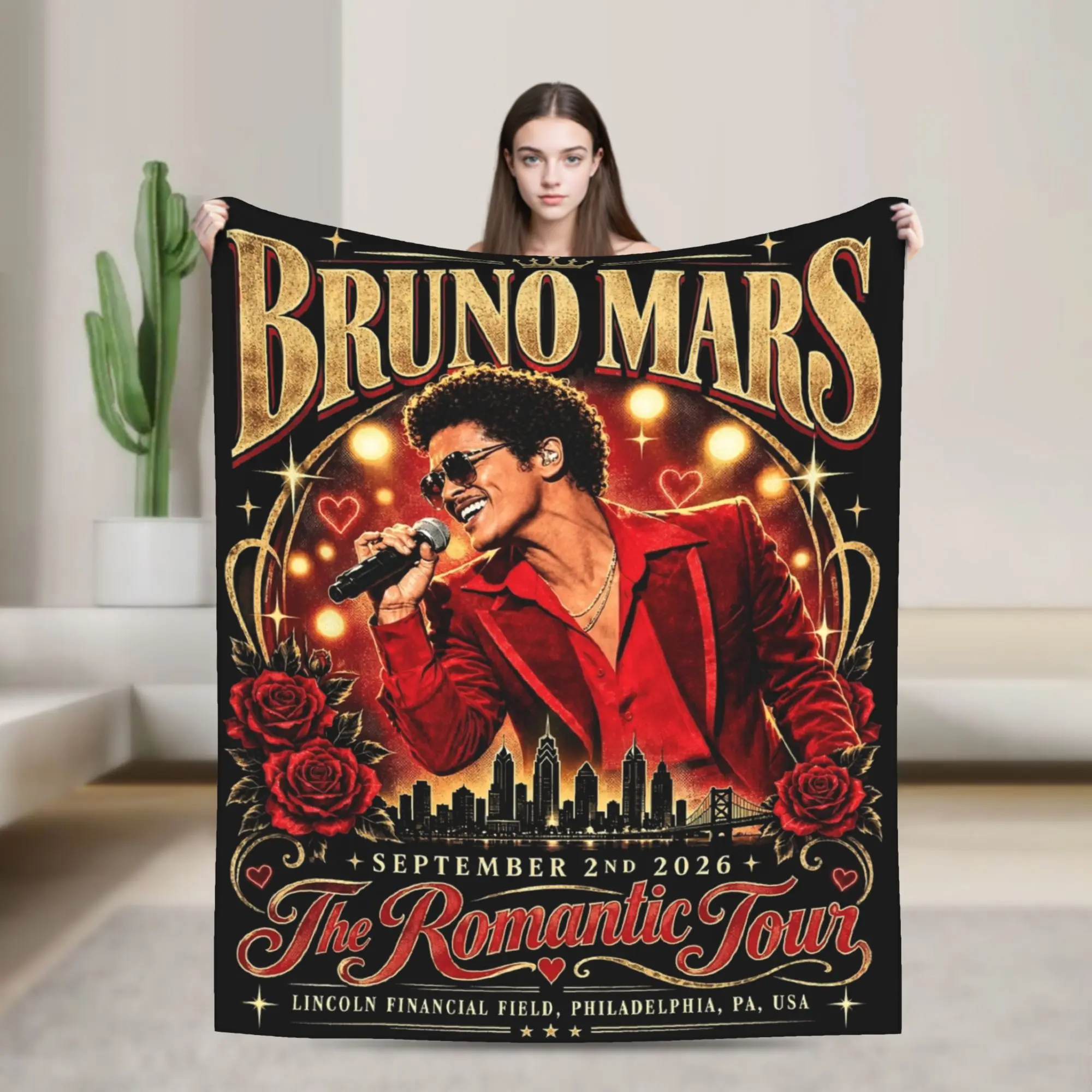 Bruno Mars Romantic Tour 2026 Throw Blanket for Couch  Soft Cozy Plush Blanket 50x60 Inch Multi-size Bedspreads for All Seasons