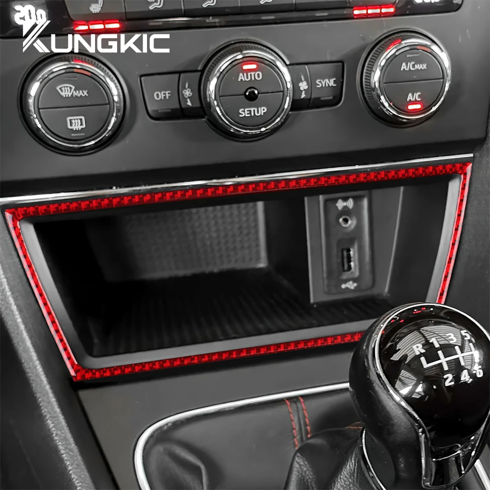 Real Soft Carbon Fiber Sticker For Seat Leon 2013 2014 2015 LHD RHD Car Central Storage USB Port Frame Interior Accessories