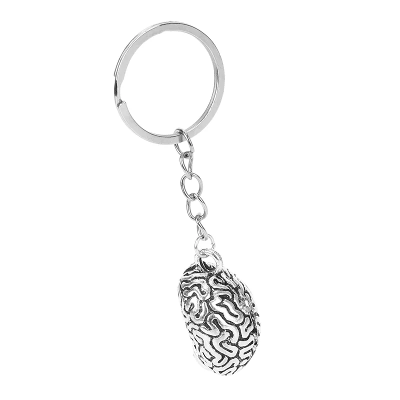 T82C Hot Sale-3X Brain Keychain Alloy Smart Brainiac IQ Key Ring Fob Chain Medicine Human