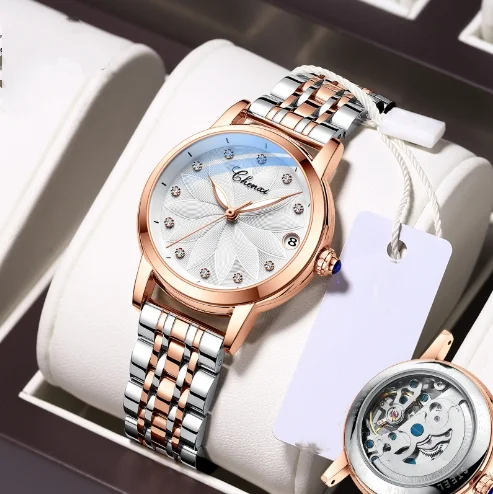 

Fully Automatic Mechanical Watch with Diamond Inlay Waterproof Luminous Calendar Mechanical Watch