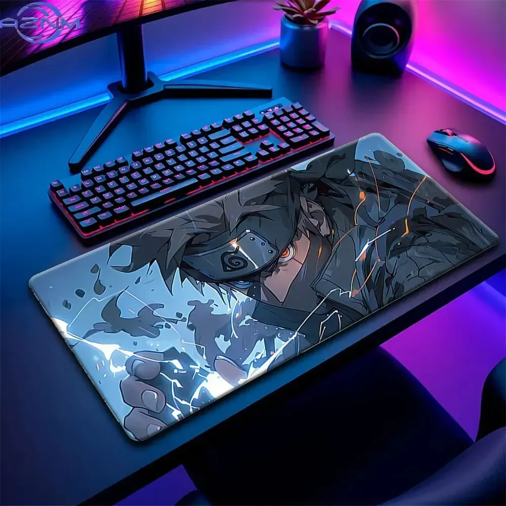 Anime Masked Character Lightning Effect Large Mousepad, Rubber Base Extended Desk Mat, Non Slip Stitched Edge Pad for Gaming and