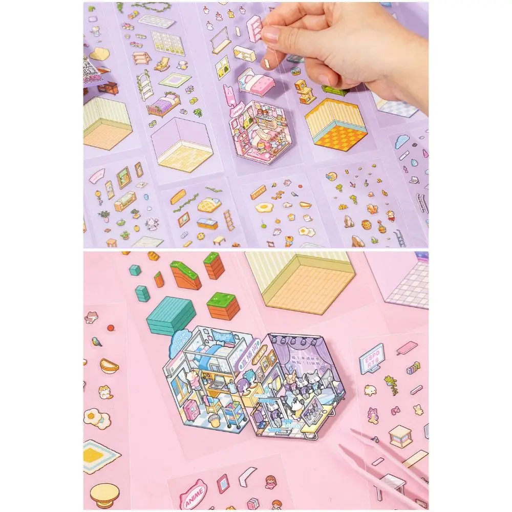 Fun PET Die-Cut Scene Sticker Decompression Visual Stacking Miniature Scenery Collection Volume Miniature Scene Collage Games