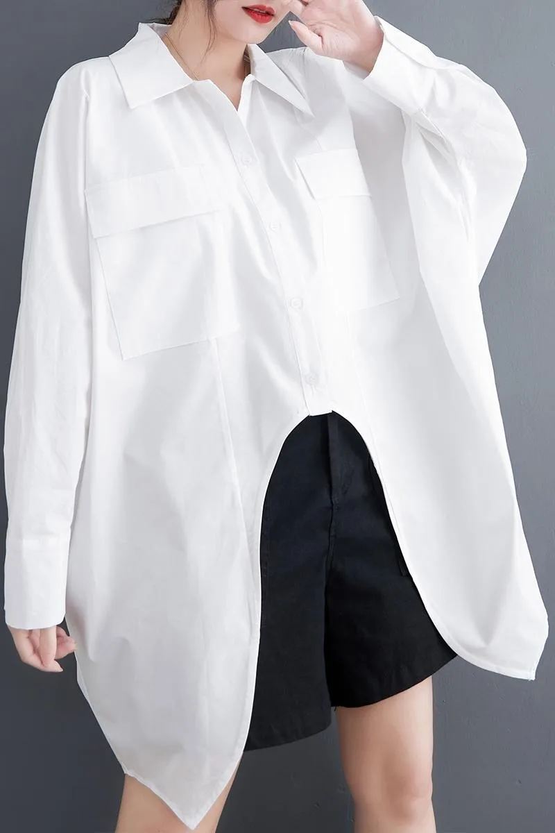 Tannt Women Shirt Asymmetrical Shirts Cotton Black White Long Blouse Tops Irregular Loose Casual Shirts Women 2023 New