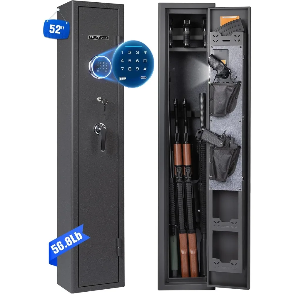Gun Safe for Rifle and Pistols, Long Gun Safe for Rifle Shotgun for Home, Quick Access Gun Storage Cabinet with Handgun Pouch, S