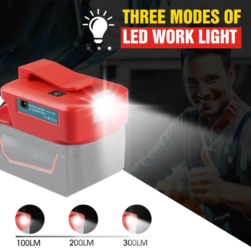 Dla Makita Bosch Milwaukee BLACK & DECKER 14.4V/18V Lion Battery podwójny konwerter USB Port z akumulatorami led Spotlight Outdoor