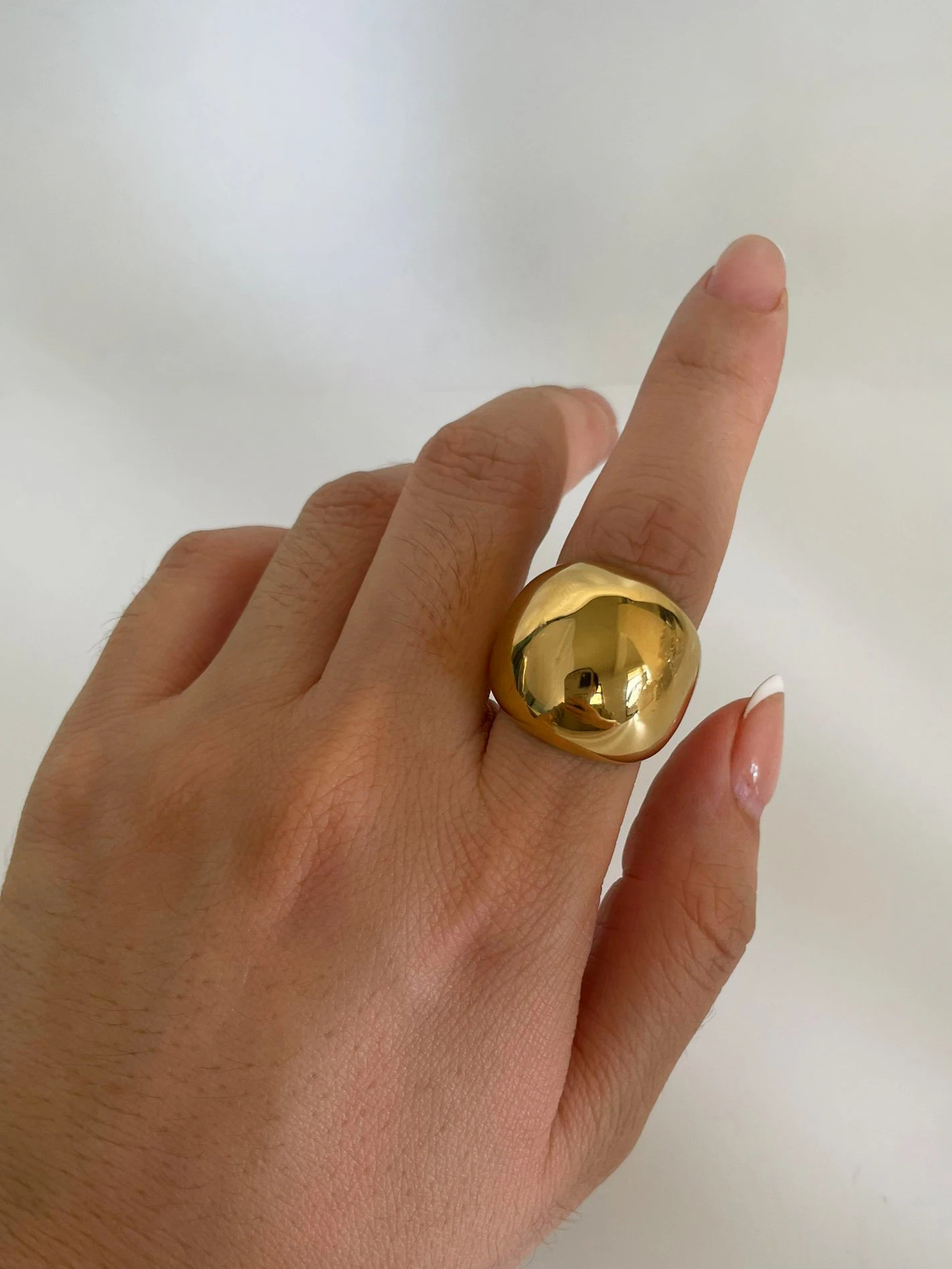 GHIDBK 18K Pvd Gold Plated Chunky Dome Wide Rings for Women Men Punk Stainless Steel Free Tarnish Stackable Statement Jewelry