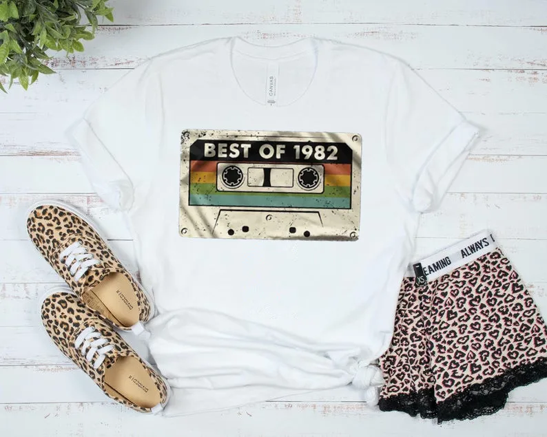 Vintage 40th birthday shirt gift 1982 birthday t-shirt, awesome since 1982 well aged original parts 100%cotton harajuku goth y2k