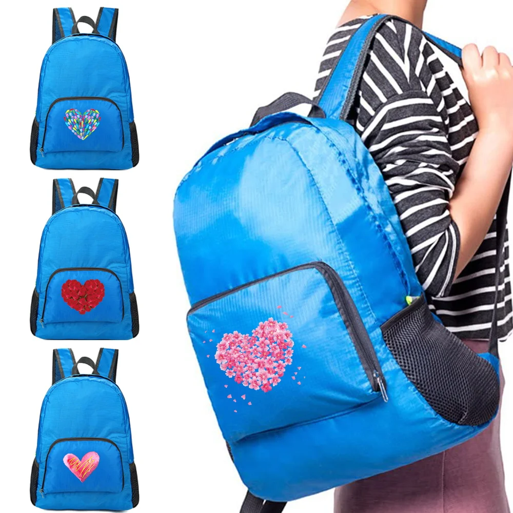 Backpack Portable Ultralight Foldable Daypack Women Travel Hiking Outdoor Pack Men Sports Mountaineering Love Print Backpacks