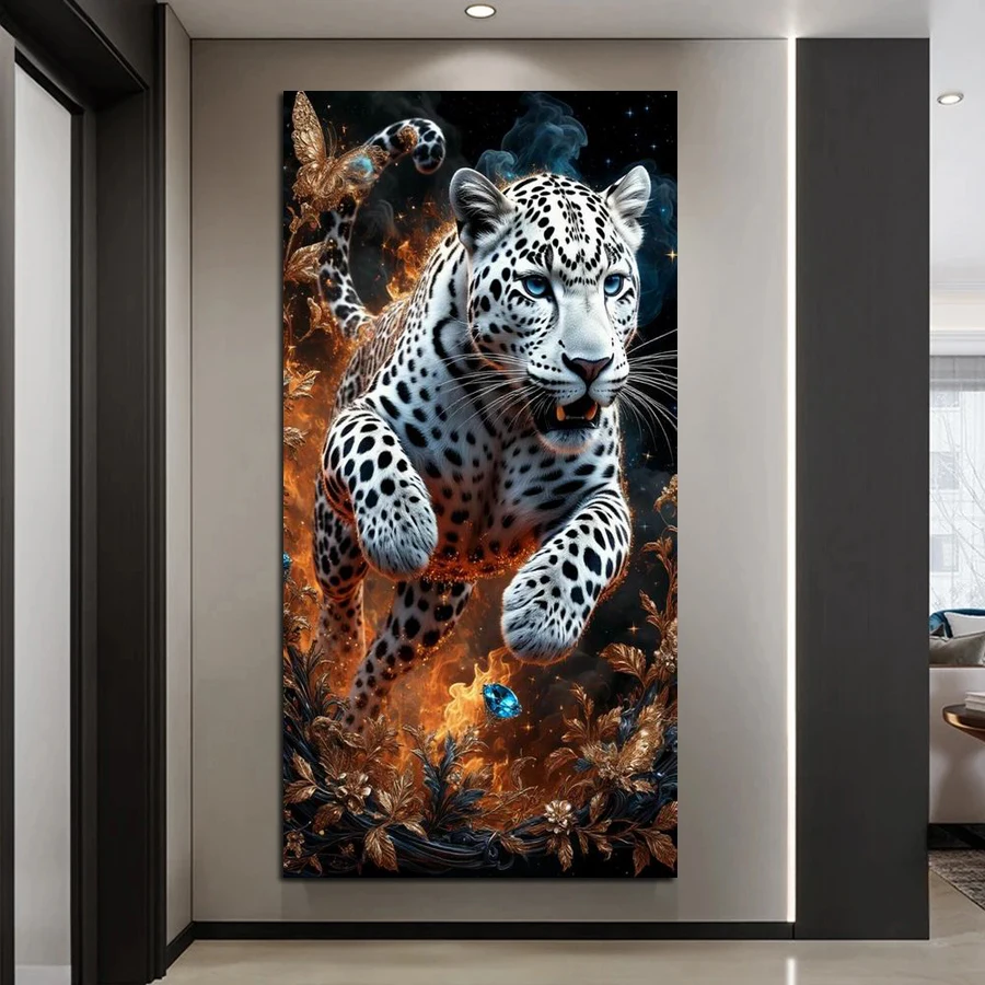 

Leopard Large Size Diy Diamond Painting Kits Wild Animals Jaguar Full Square Round Drill Mosaic Embroidery Picture Wall Decor