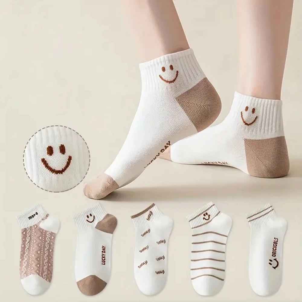 5 Pairs/Lot Summer Short Women's Socks Low Rise Comfortable Breathable Cute Print Ankle Foot Covers Fashion Cartoon Kawaii Socks