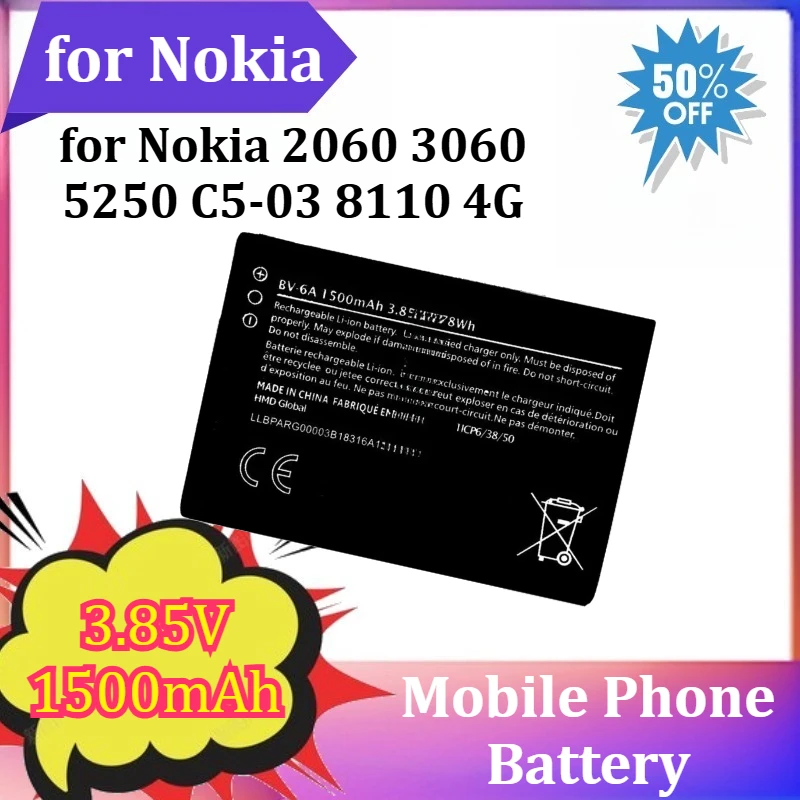 

for Nokia 2060 3060 5250 C5-03 8110 4G +Tools BV-6A 3.85V 1500mAh Mobile Phone Battery