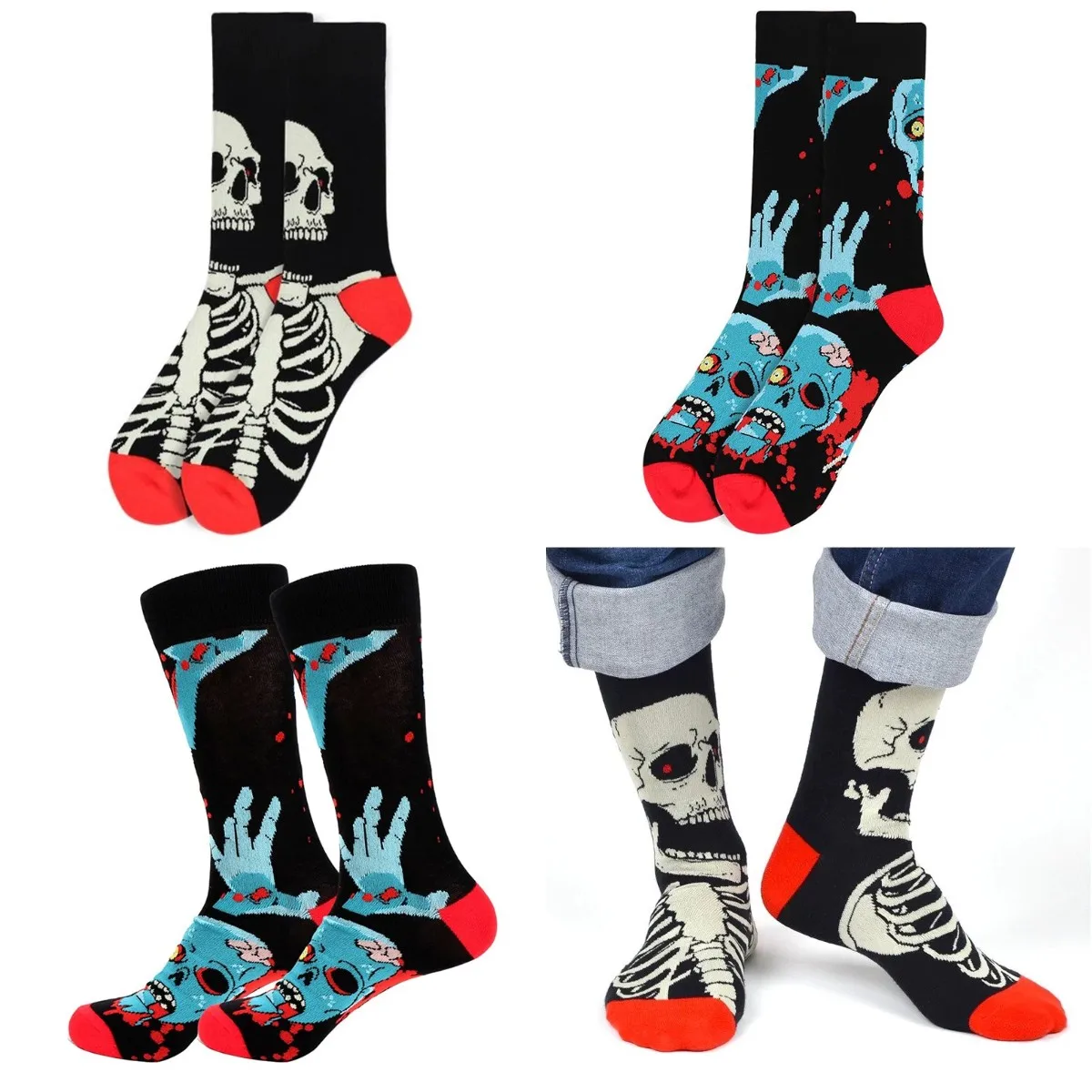 Calcetines de algodón con diseño de calavera para hombre y mujer, calcetín Unisex con diseño de esqueleto gótico, creativo, ideal para regalo y Halloween, novedad