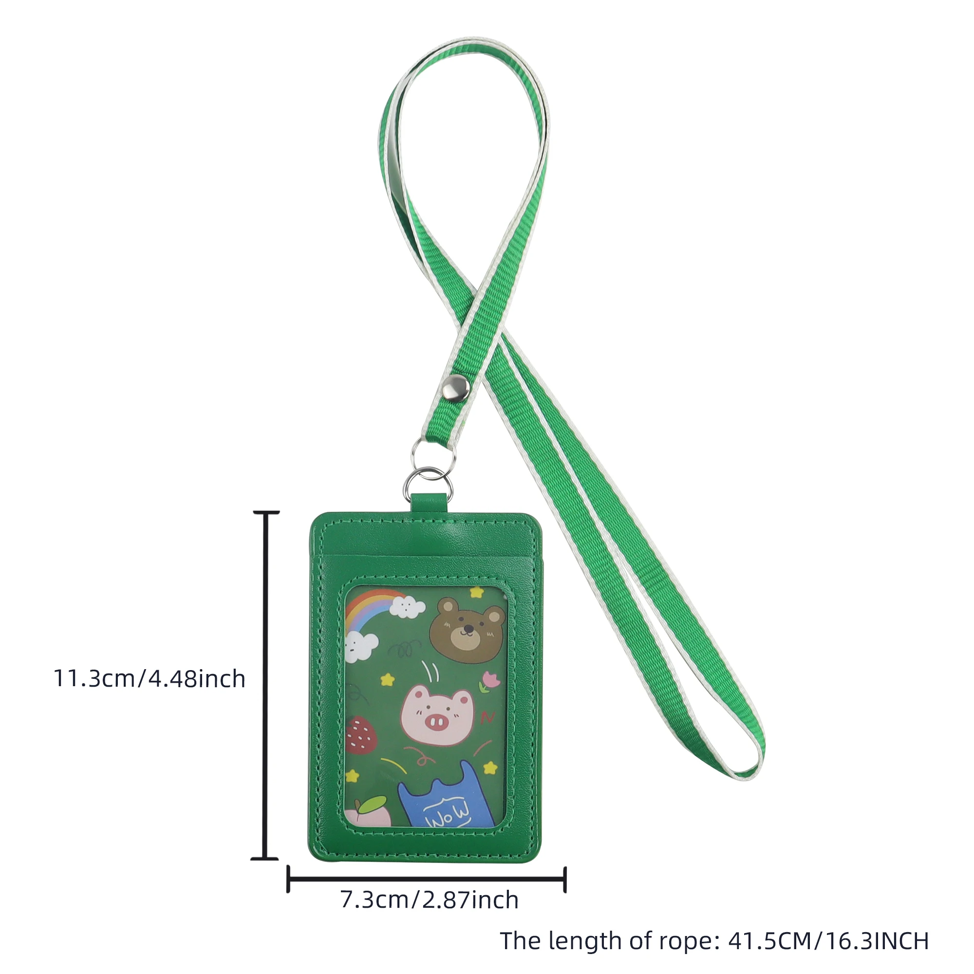 Soporte de cuero con cordón, patrón de dibujos animados lindo, tarjeta de identificación para llave, tarjeta de trabajo, tarjeta de gimnasio, tarjeta de estudiante, papelería de oficina/escuela