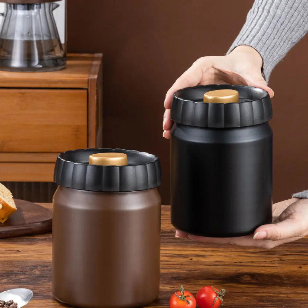 Vacuum Sealed Coffee Bean Storage Canister 304 Stainless Steel Food Container Herb Tea Nut Fresh Keeping Jar Kitchen Organizer