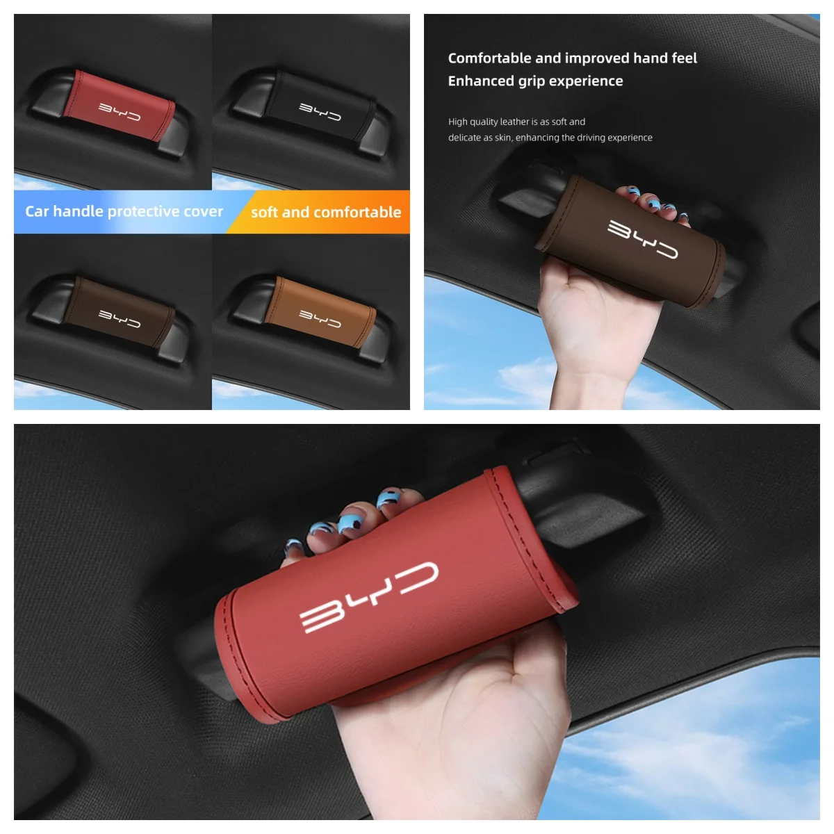 2Pcs BYD Special Car Roof Handle Protective Cover Fit Atto3 Han Tang Seal Dolphin Yuan Plus Interior Grab Handle Glove Trim Acce