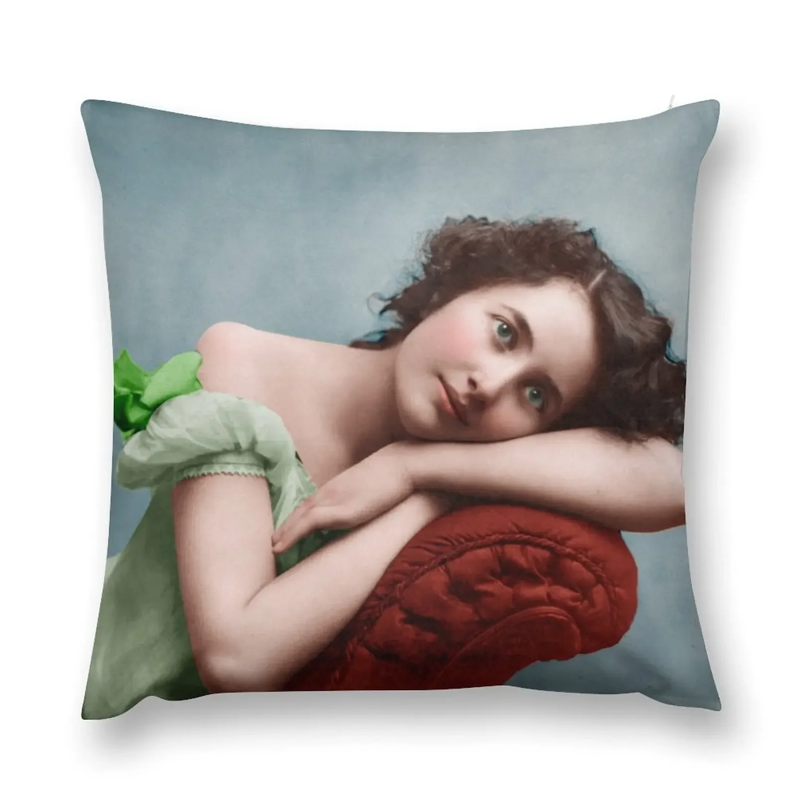 Colorized Portrait of a young woman, unamed, by Fitz Guerin, ca 1900 Throw Pillow Pillowcases Sitting Cushion pillow