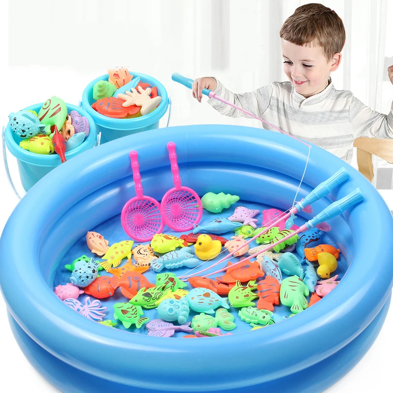 Kinder Magnetischen Angeln Spielzeug Set mit Aufblasbare Pool Spielen Wasser Baby Bad Spielzeug angelrute Outdoor Spaß Spiel Wasser Spielzeug für Kind