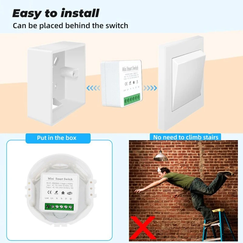 16A MINI Wifi Switch DIY Smart Home 2-way Control Relay Smart LIfe APP Control Remotely Timer Works With Alexa Google Home Alice