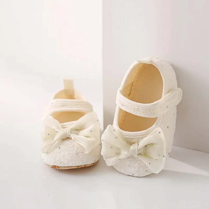 

LILLIGIRL 2025 New Summer Baby Girls' Lace Bow Shoes 0-18M Toddler Anti Slip Soft Sole Walking Shoes for Indoor Use