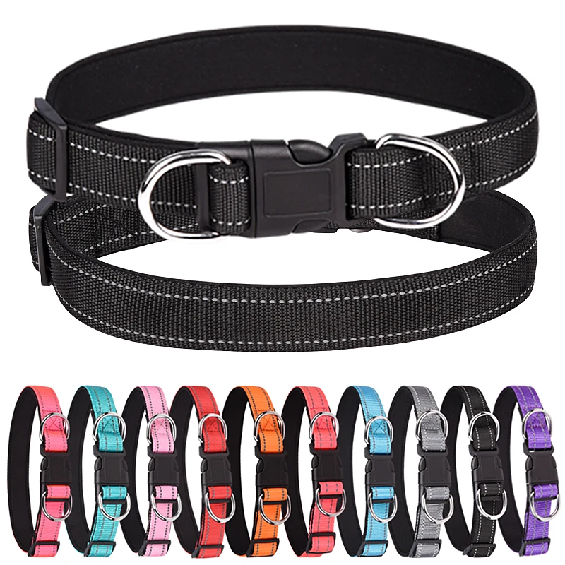 CP401Durable Adjustable Soft Comfortable Neoprene Padded No Pull Multi-Color Nylon Outdoor Training Pet Dog Collar