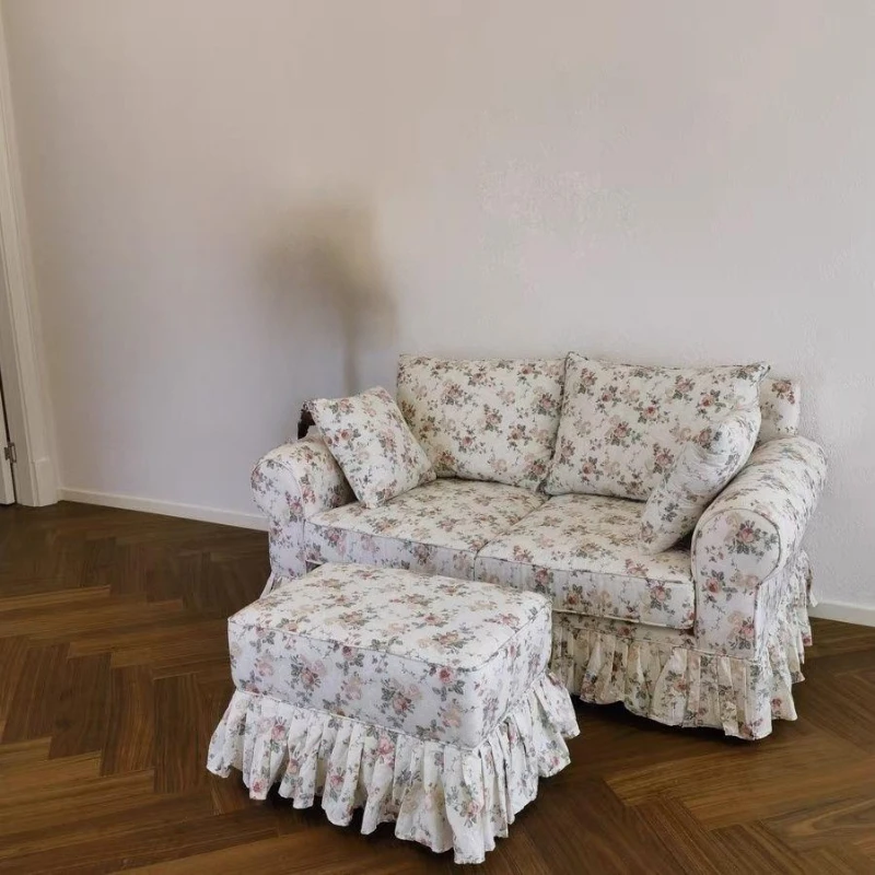 

Pastoral American Floral Small Apartment Sofa Home Bedroom
