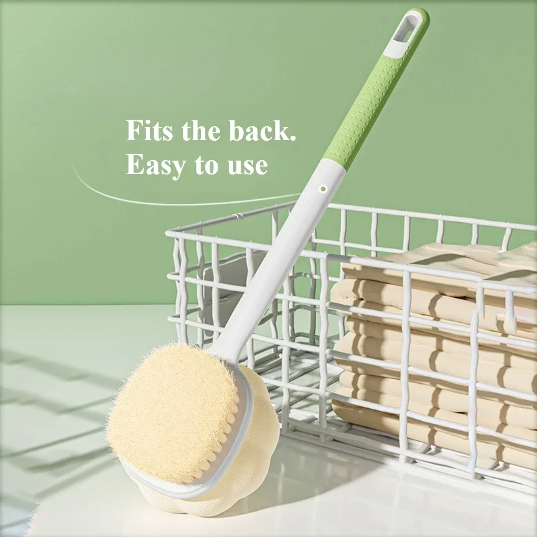 1pc Double Sided Bath Brush Scrubbing Long Handle Soft Fur Bath Brush Scrubbing Towel Dual-purpose Exfoliating Tool Back Rubbing