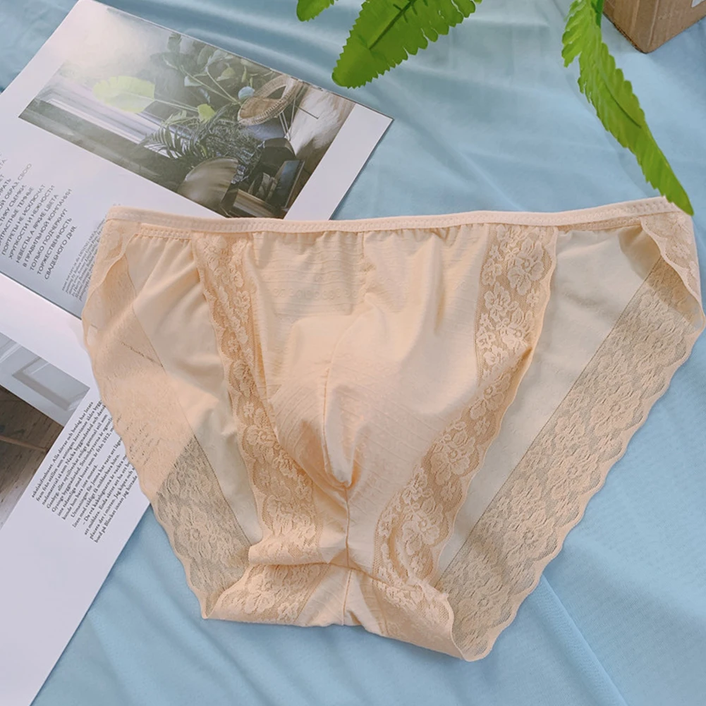 Sexy Mesh Briefs Breathable Underwear Male Bulge Pouch Underpants Sissy Soft Panties See Through Knickers Lace Side Lingerie