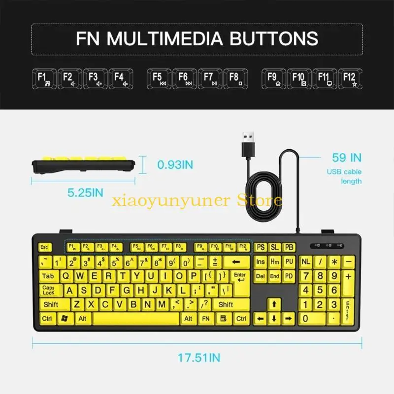 P9JB LED USB Keyboard 104Keys Standard Full Size, Large Print Computer Keyboard Easy Installation and Operation Easy to Read