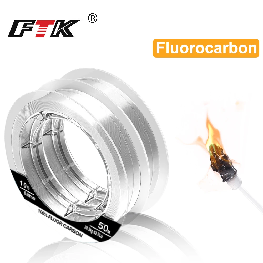 FTK Fishing line 50M 100% Fluorocarbon Fishing Lines 5.5-62.7LB Carbon Fiber Leader Fly Line Fast Sinking Carp Fishing