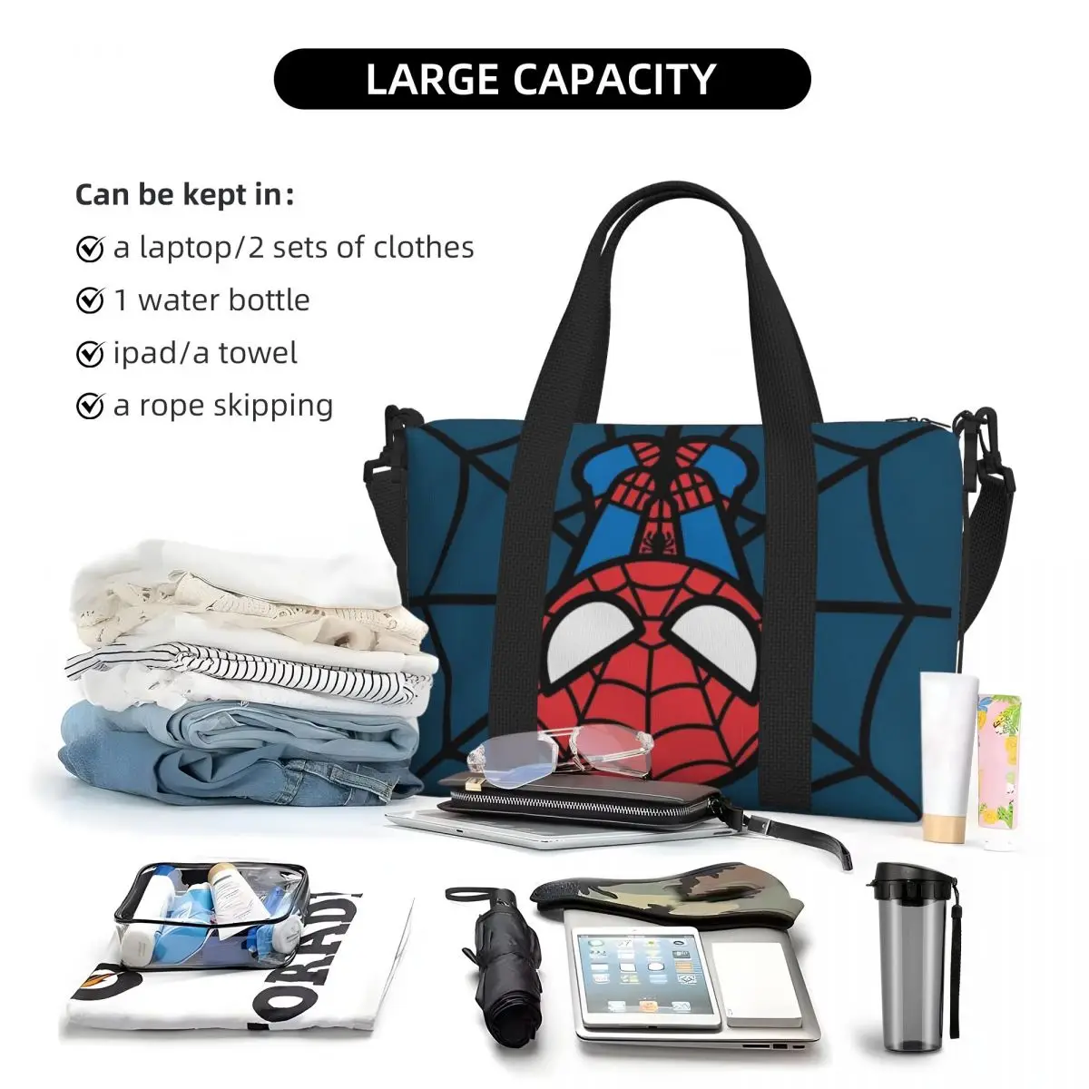 Benutzer definierte kawaii Spider Man hängt kopfüber Strand Einkaufstasche für Frauen Spiderman großes Fach Strand Gym Reisetaschen