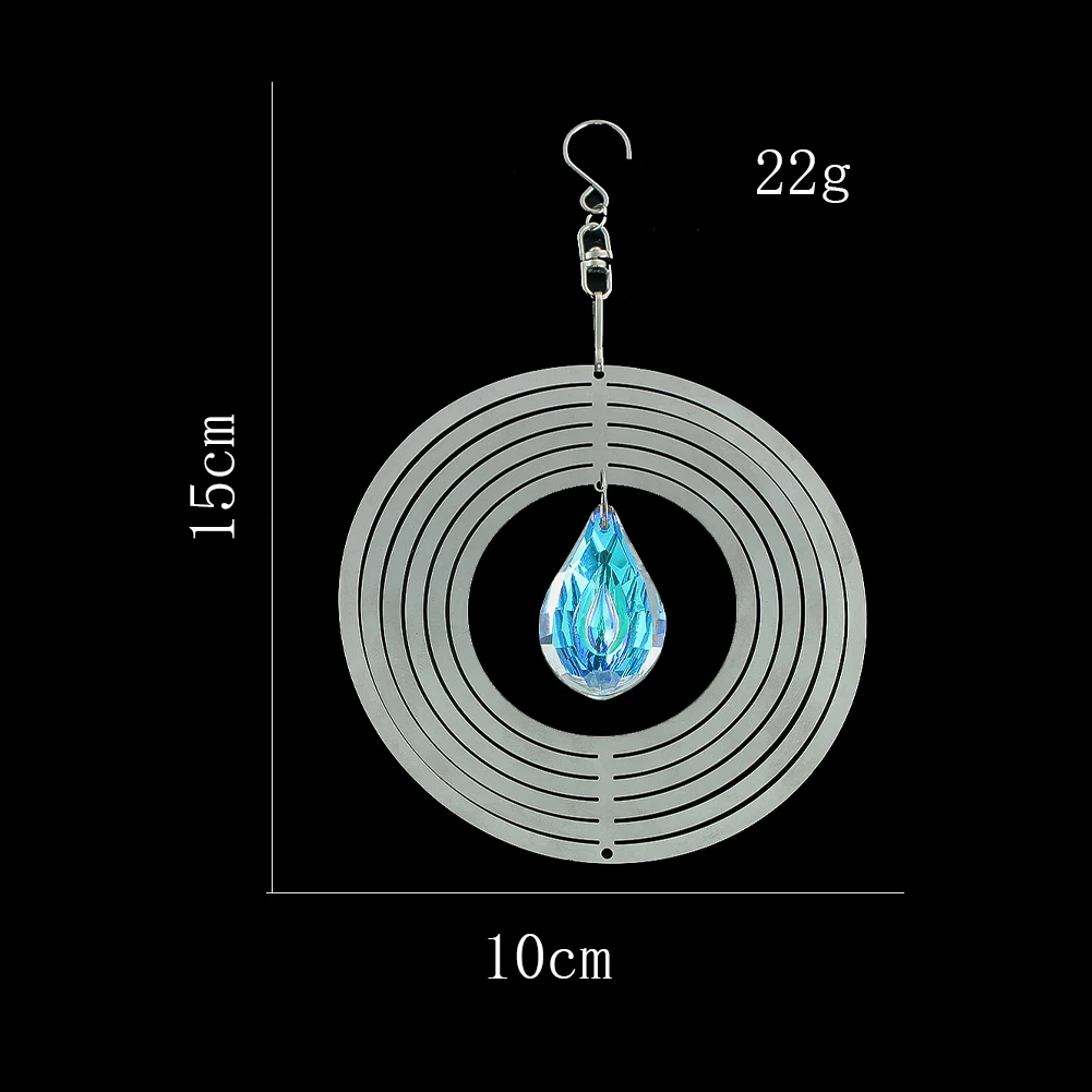 Stainless Steel Wind Spinner 3D Whirligigs Hanging Crystal Suncatcher Prism Pendant with Swivel Hook Garden Decor Bird Deterrent