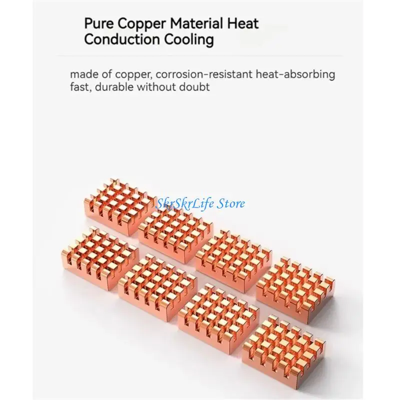 e65e 12x13x5mm النحاس النحاس النحاس نقي التبريد زعنفة التبريد مع شريط حراري للتبريد #3