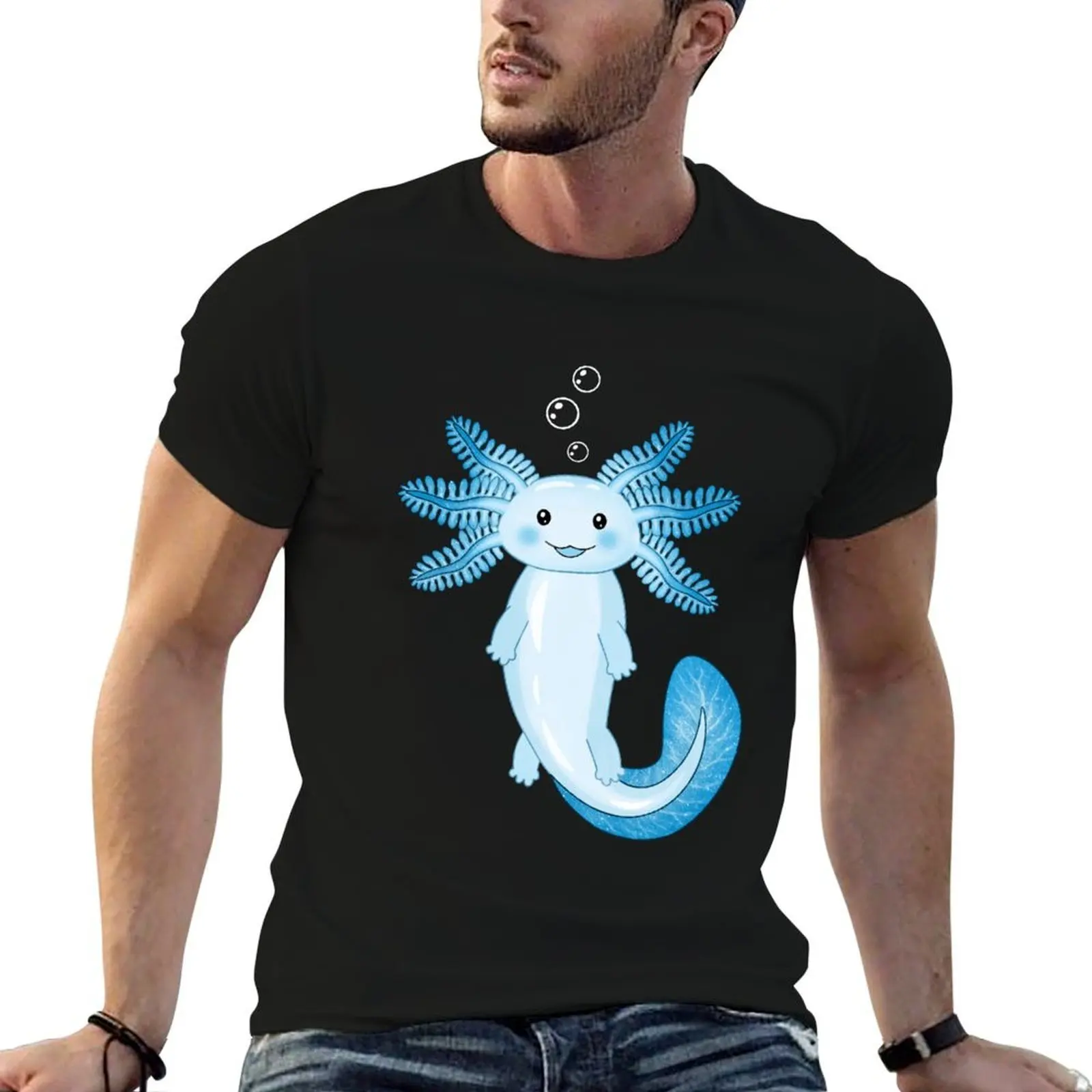 

Синяя футболка Galaxy Axlotl, мужская футболка из 100% хлопка, роскошная брендовая футболка, футболка с принтом на заказ