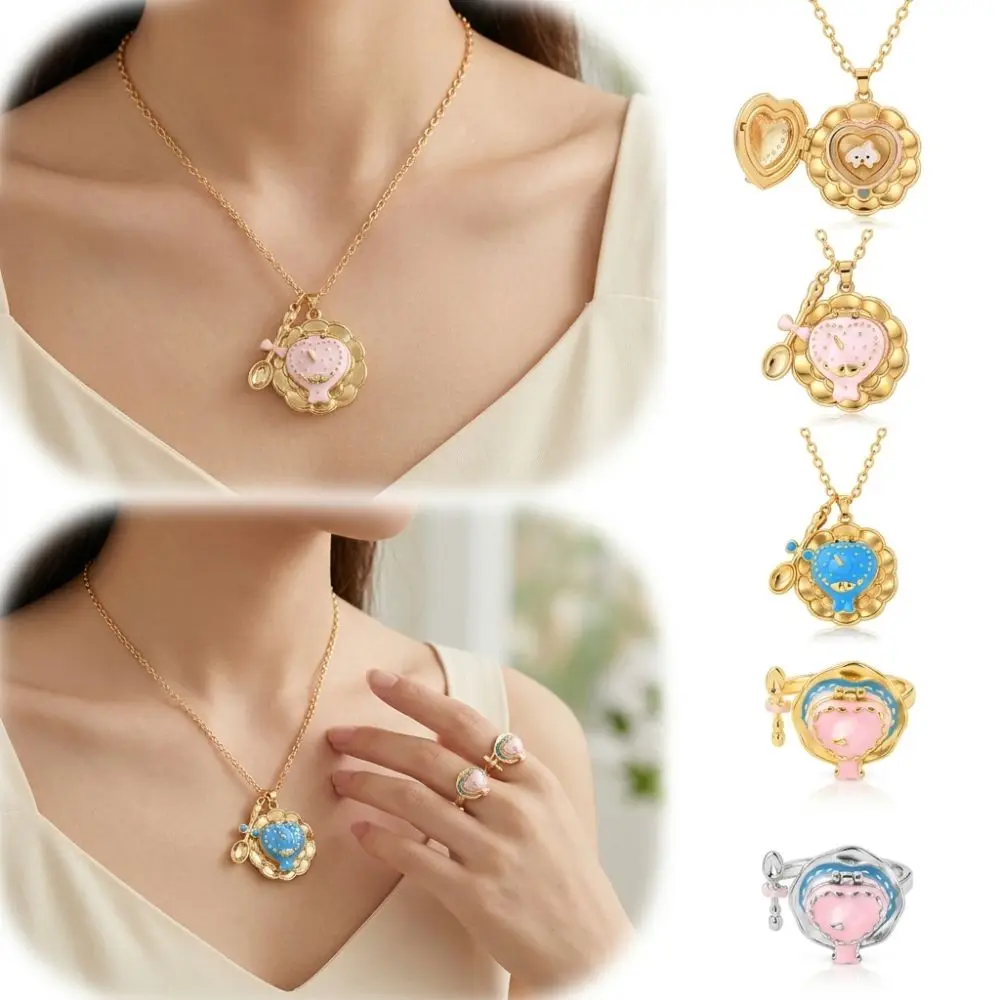 Openable Pendant Jewelry Set Delicate Craftsmanship Skin-Friendly Necklace Matching Outfits Fine Alloy Necklace Ring Daily Wear