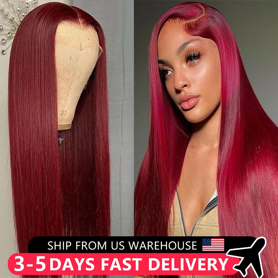 Burgundy 99j Colored 13x6 Lace Front Wig 180% Indian Human Hair 13x4 Transparent Lace Frontal Wigs For Black  Women MYLOCKME