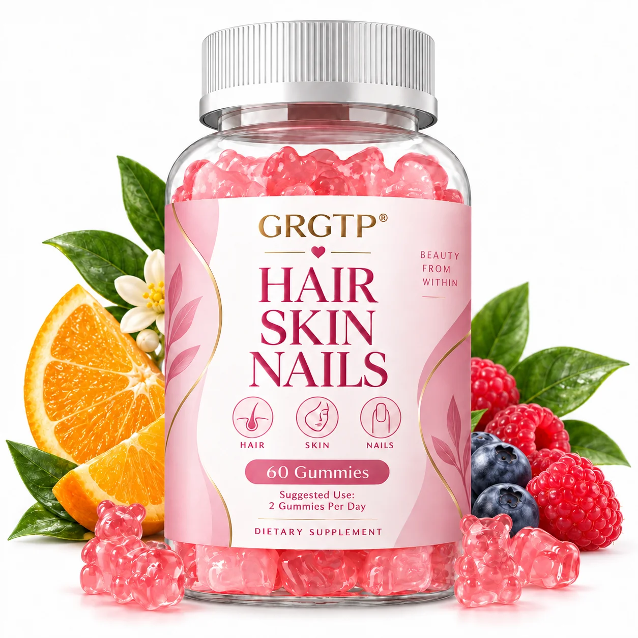 Hair Skin Nails Gummies - Reduce Split Ends, Moisturize Skin, Increases Skin Elasticity, Reduce Nail Breakage and Delamination