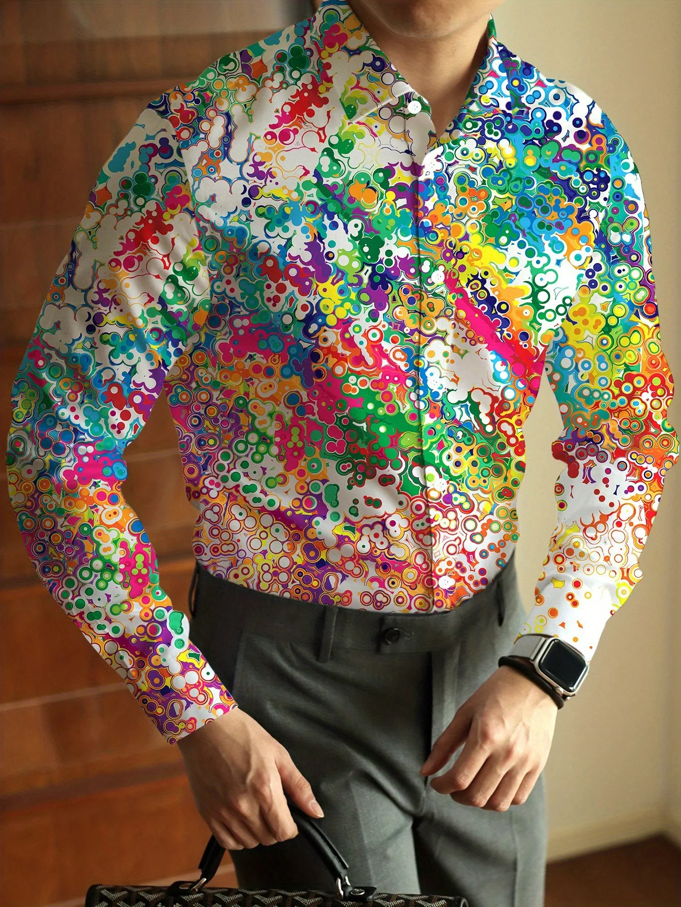 

Spring Autumn Men's Casual Long Sleeve Shirts Colorful Various Patterns 2025，