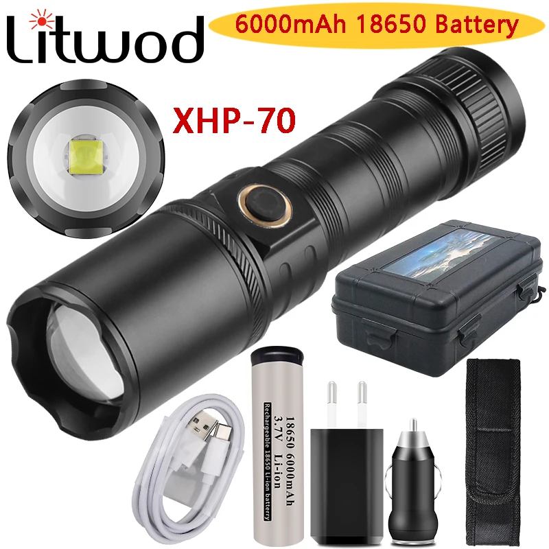 Powerful Led Flashlight Zoomable XHP70 4-core High Quality Tactical With18650 26650 AAA Battery Usb Rechargeable Torch Lantern