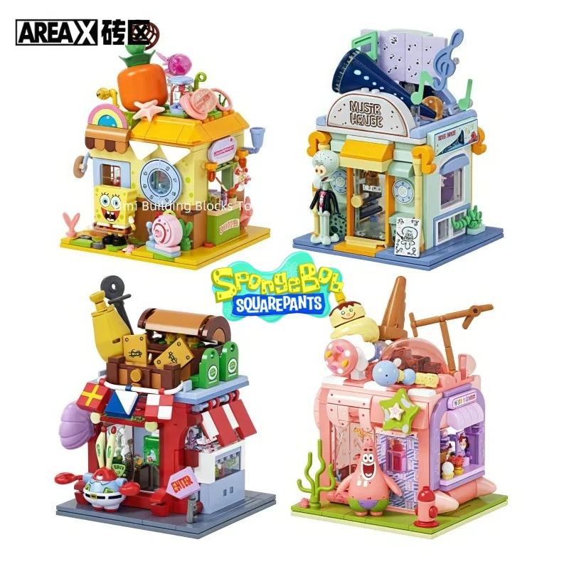 

Spongebob Squarepants Building Block Kit Shop Street View Lovely Building Model Toy Tabletop Decorations Holiday Gifts