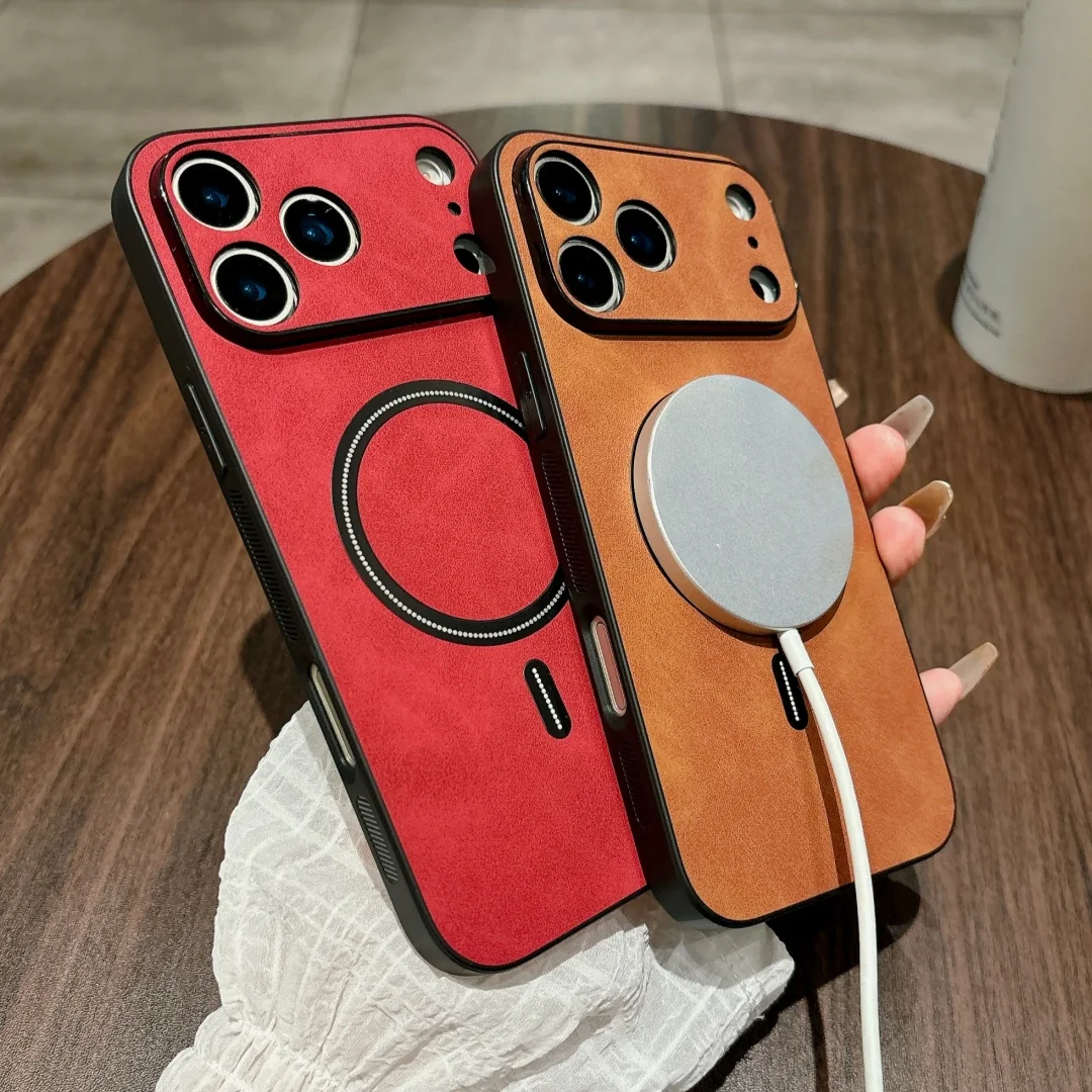 حافظة لهاتف آيفون إير 16 E 15 14 Plus 13 12 11 17 Pro Max من الجلد المغناطيسي المضاد للخبط من Magsafe