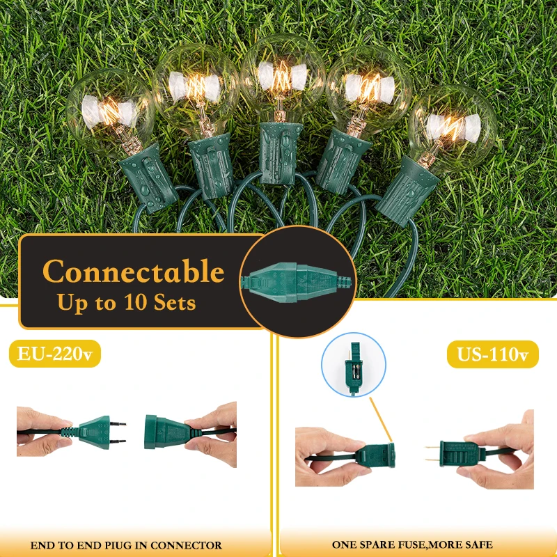 Imagem -03 - Impermeável Lâmpada String Lights Cadeia Festão Luz 220v 110v E12 Quarto Natal Exterior Interior Decoração Jardim Guirlanda G40