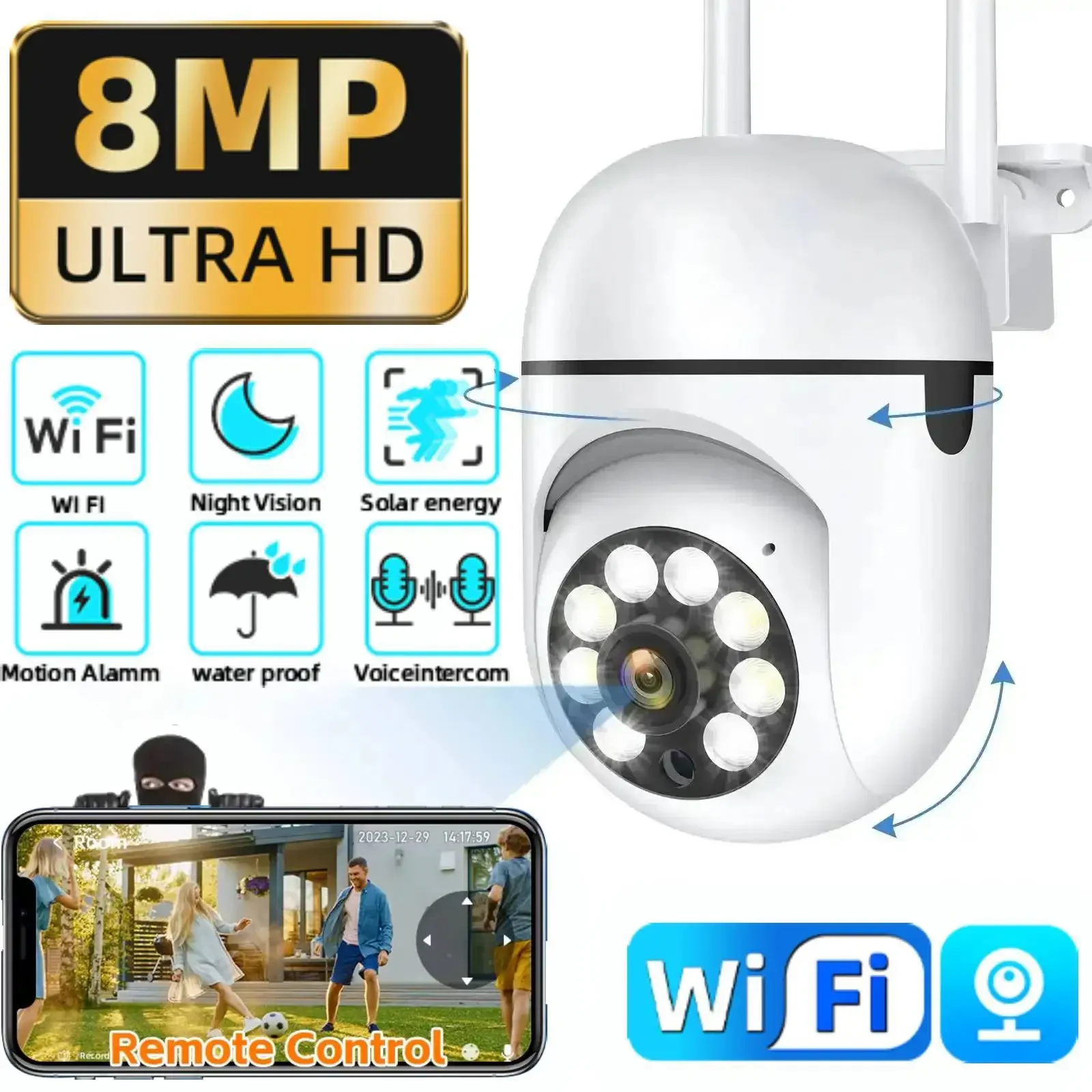 

8MP Wifi IP Camera Smart Home Wireless Security Baby Camera Color Night Vision Cam Auto Tracking Color Night Vision Surveillance