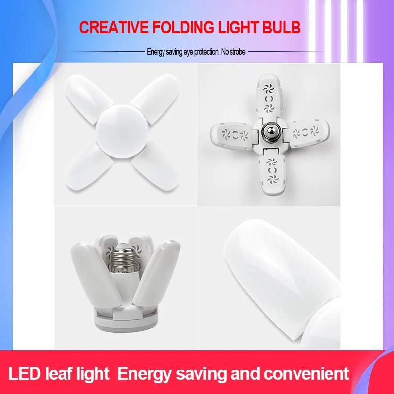 E27 18W 38W 55W LED Light Bulb 85V-265V Foldable Fan Blade Angle Adjustable, Suitable For Home Garage And Factory Lighting