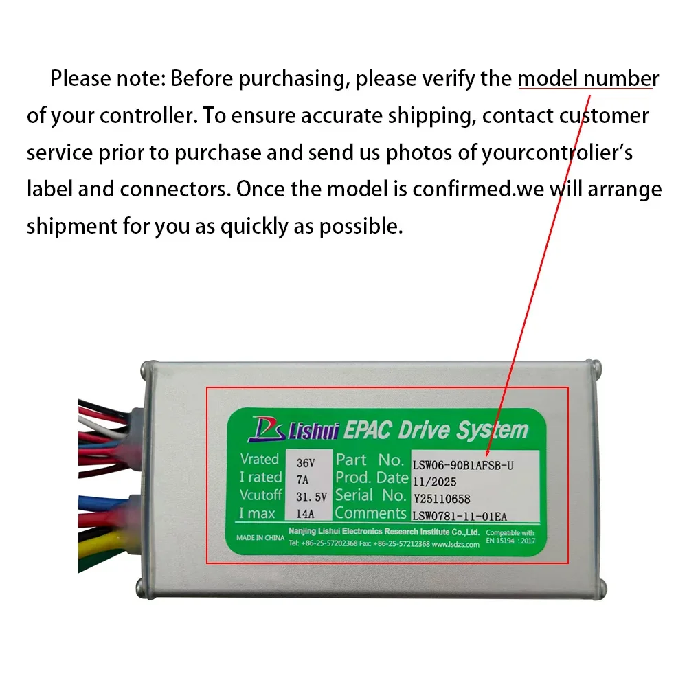 

Nulkomma Ebike Brushless Motor Controller LSW0781-11-01EA 36V 14A Suitable for Electric Bicycles Scooters Fat-Tire Bikes Speed
