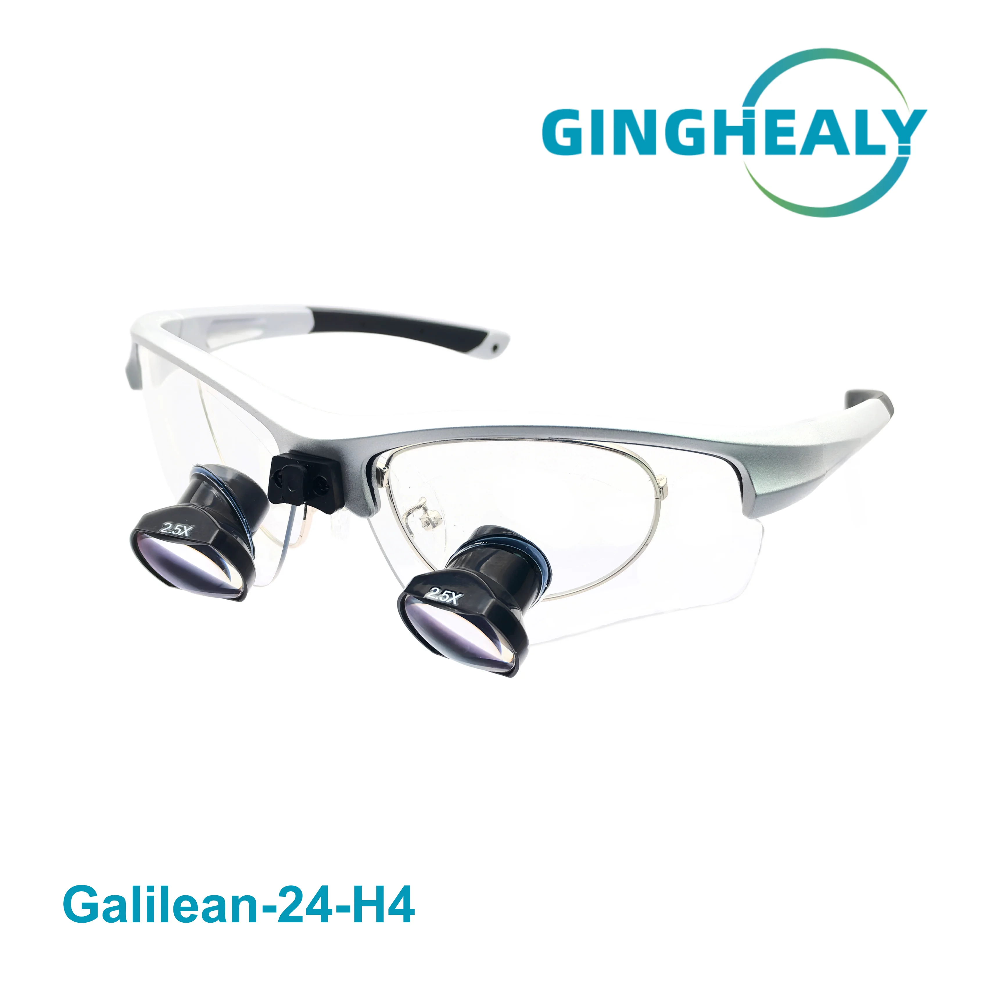 Ginghealy Galilean 24 H4 Carbon Fiber Gray Frame Goggle Style Through The Lens Loupes, 2.5X Myopia Compatible
